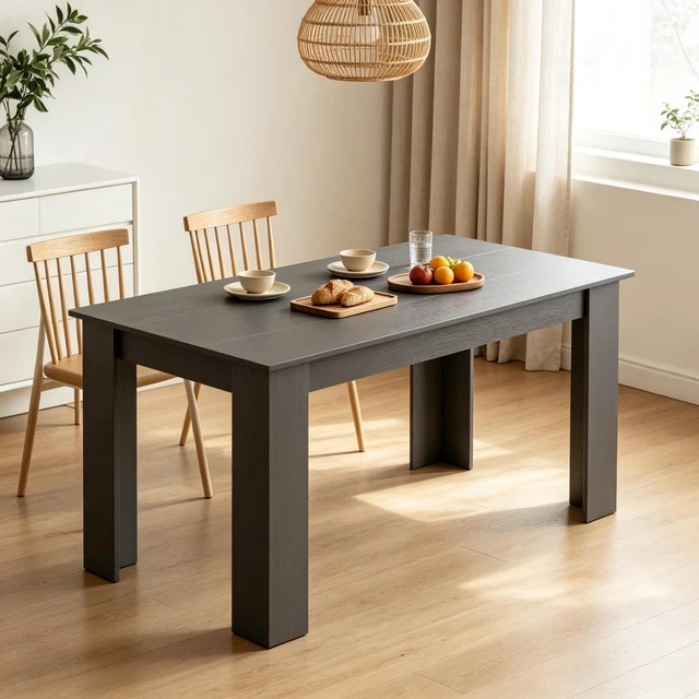 Main image of 63 Inch Rectangular Dining Table for 4 to 6 People, Effect Kitchen Table for Dining and Living, Black, Particle Board