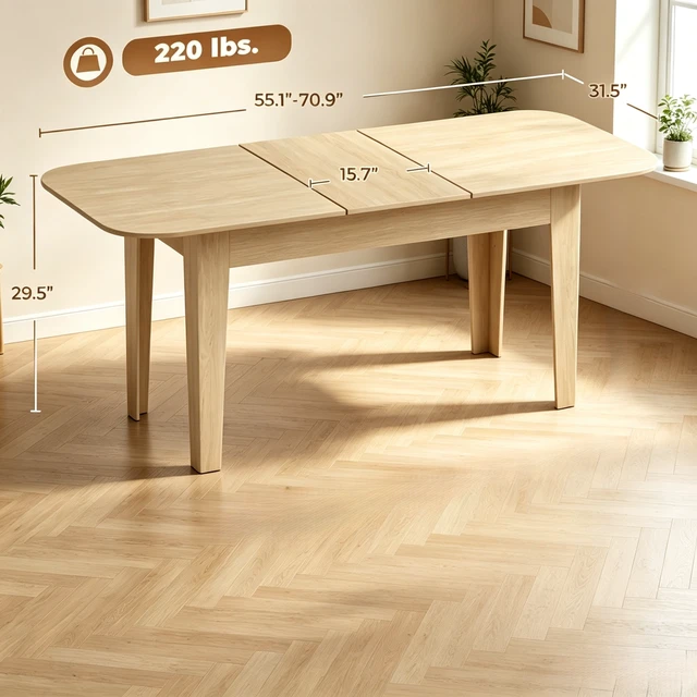 Alt view image 3 of 7 - Expandable Family Dining Table with Smooth Edge Protection, Oval Dining Table Space Saving Kitchen Meeting Only 1 pcs