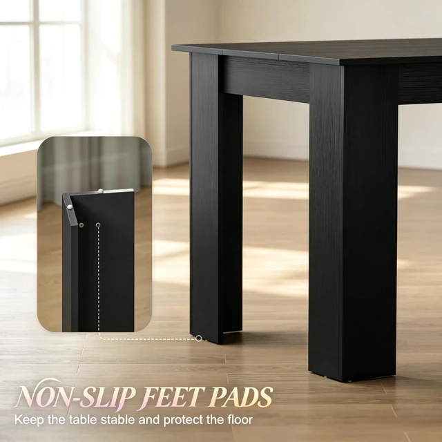 Alt view image 7 of 7 - 63 Inch Rectangular Dining Table for 4 to 6 People, Effect Kitchen Table for Dining and Living, Black, Particle Board