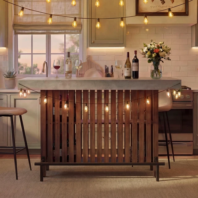 Alt view image 2 of 7 - Sideboard Table, Counter Height Table and Bar with Wine Storage Top Wine Cabinet with Footrest and 2 Tier Rack Suitable