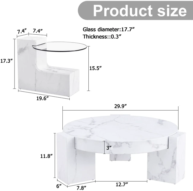 Alt view image 6 of 7 - Fashionable, Textured MDF Coffee Table with Side Table Match with Multiple Scenes Suitable for Living, White, MDF