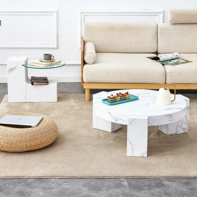 Alt view image 4 of 7 - Fashionable, Textured MDF Coffee Table with Side Table Match with Multiple Scenes Suitable for Living, White, MDF