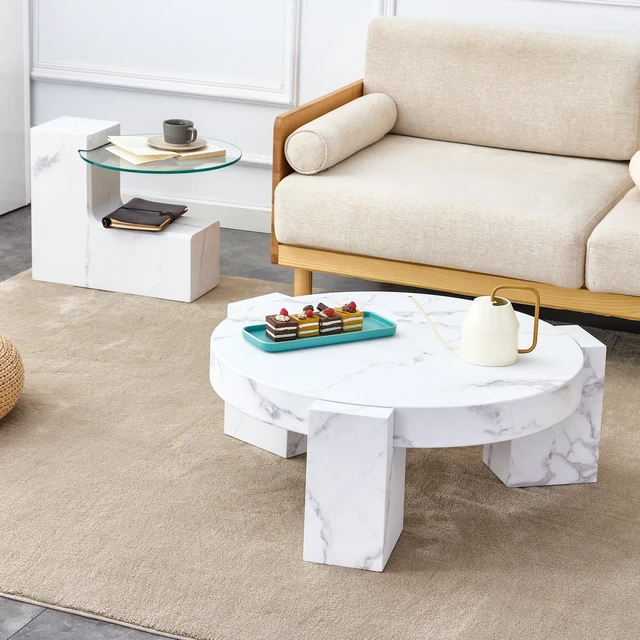 Alt view image 5 of 7 - Fashionable, Textured MDF Coffee Table with Side Table Match with Multiple Scenes Suitable for Living, White, MDF