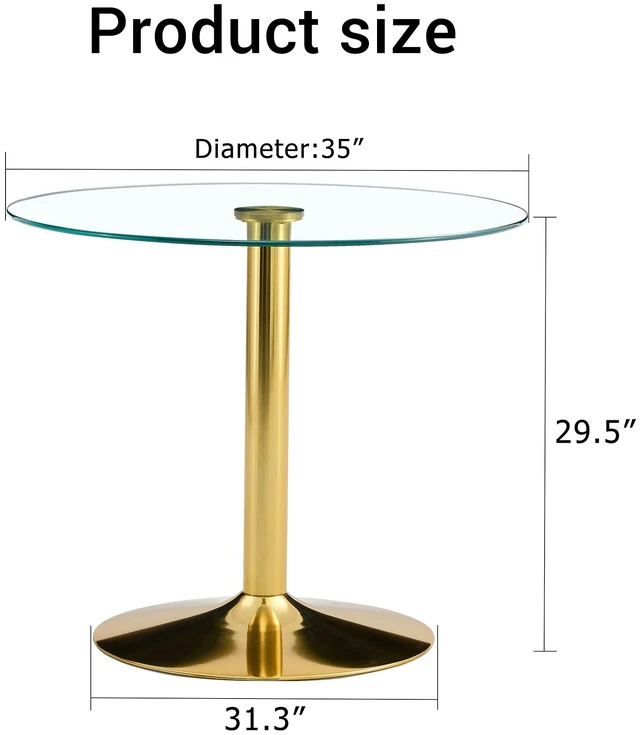 Alt view image 4 of 7 - 35 Inch Diameter Glass Top, Round Dining Table with Gold Metal Legs for Dining Living and Meeting, Gold Transparent
