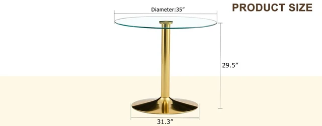Alt view image 7 of 7 - 35 Inch Diameter Glass Top, Round Dining Table with Gold Metal Legs for Dining Living and Meeting, Gold Transparent
