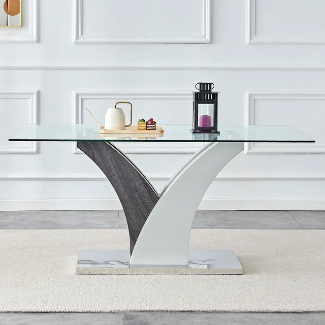 Alt view image 3 of 7 - Dining Table, Tempered Glass Countertop and Artistic MDF Legs Are for Hosting Dinners Conferences and Decorations, Gray
