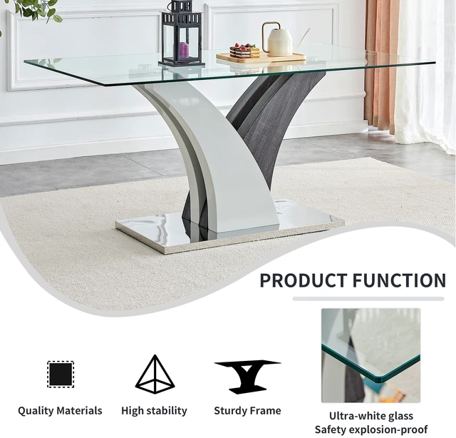 Alt view image 5 of 7 - Dining Table, Tempered Glass Countertop and Artistic MDF Legs Are for Hosting Dinners Conferences and Decorations, Gray