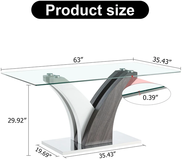 Alt view image 4 of 7 - Dining Table, Tempered Glass Countertop and Artistic MDF Legs Are for Hosting Dinners Conferences and Decorations, Gray