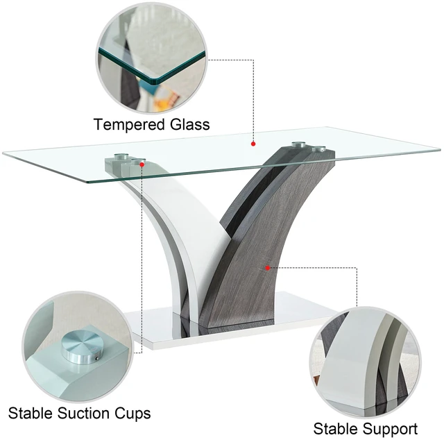 Alt view image 6 of 7 - Dining Table, Tempered Glass Countertop and Artistic MDF Legs Are for Hosting Dinners Conferences and Decorations, Gray