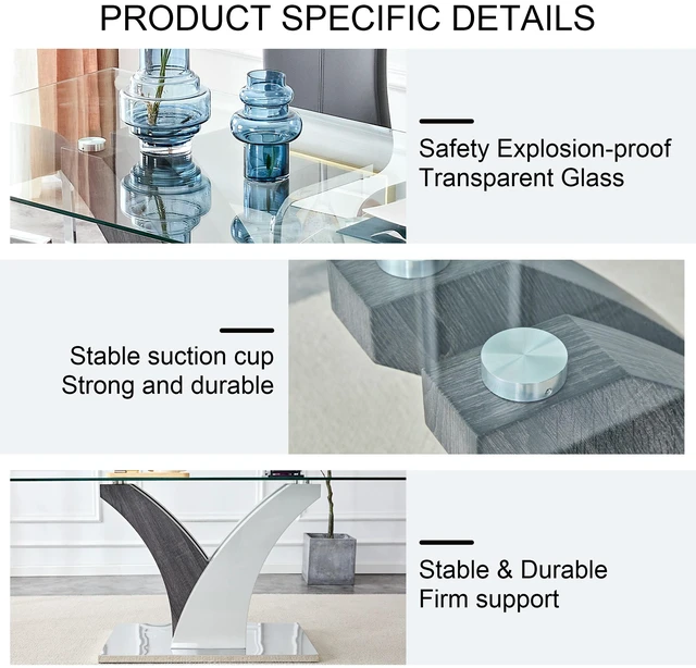 Alt view image 7 of 7 - Dining Table, Tempered Glass Countertop and Artistic MDF Legs Are for Hosting Dinners Conferences and Decorations, Gray