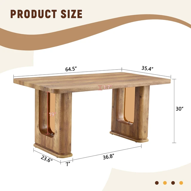 Alt view image 4 of 7 - 64.5 35.4 Inch Color Textured Dining Table, Perfectly Blending Simplicity and Transparency Made MDF Material