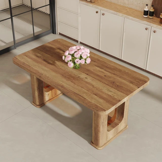 Alt view image 3 of 7 - 64.5 35.4 Inch Color Textured Dining Table, Perfectly Blending Simplicity and Transparency Made MDF Material