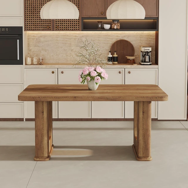 Alt view image 2 of 7 - 64.5 35.4 Inch Color Textured Dining Table, Perfectly Blending Simplicity and Transparency Made MDF Material