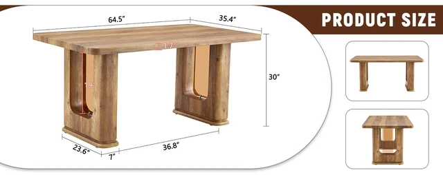 Alt view image 6 of 7 - 64.5 35.4 Inch Color Textured Dining Table, Perfectly Blending Simplicity and Transparency Made MDF Material