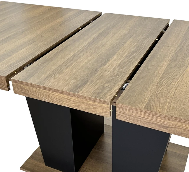 Alt view image 6 of 7 - Extendable Dining Table for 4 to 10 People, Wooden Transformer Kitchen Dining Table with Double Pedestal Base