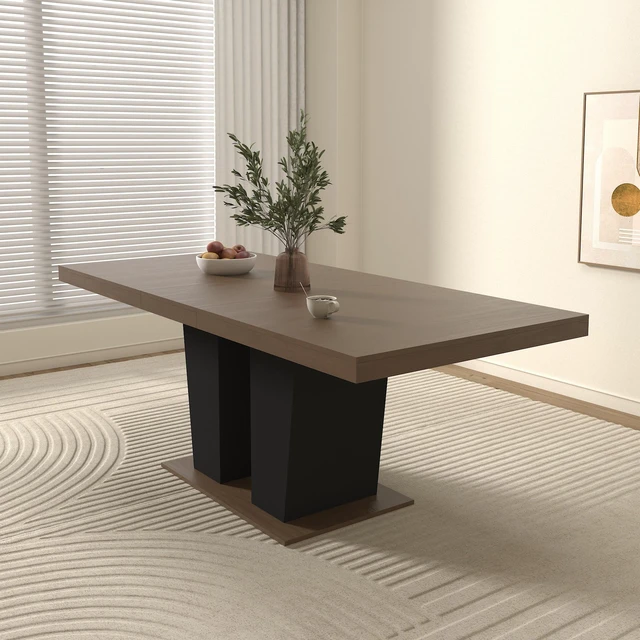 Alt view image 4 of 7 - Extendable Dining Table for 4 to 10 People, Wooden Transformer Kitchen Dining Table with Double Pedestal Base