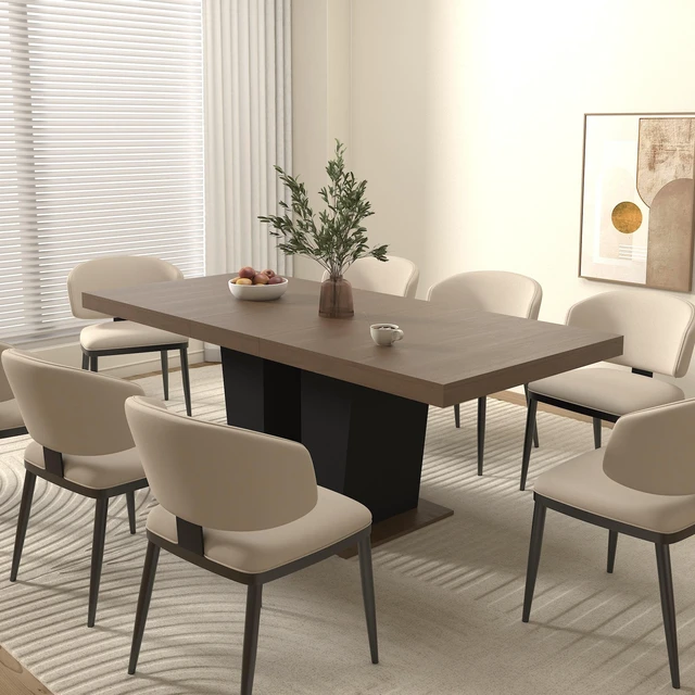 Alt view image 5 of 7 - Extendable Dining Table for 4 to 10 People, Wooden Transformer Kitchen Dining Table with Double Pedestal Base