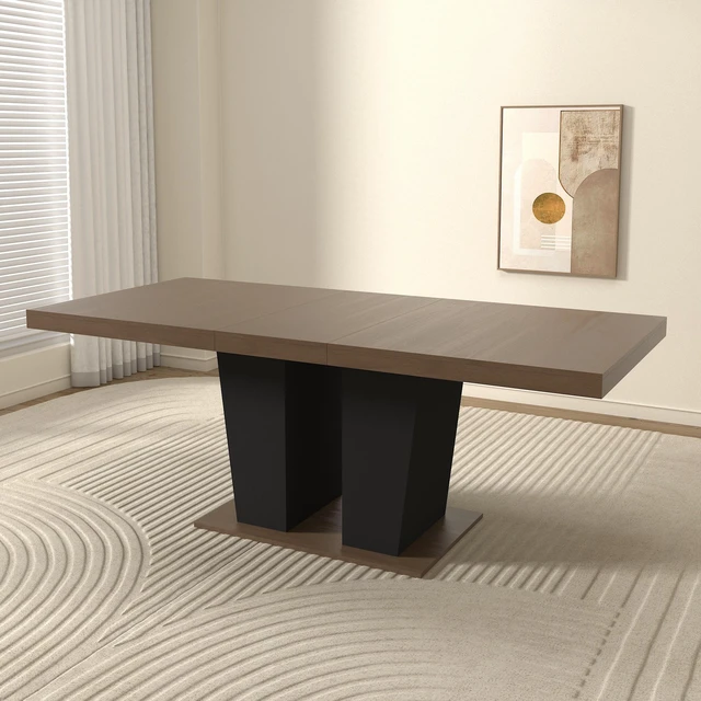 Alt view image 7 of 7 - Extendable Dining Table for 4 to 10 People, Wooden Transformer Kitchen Dining Table with Double Pedestal Base