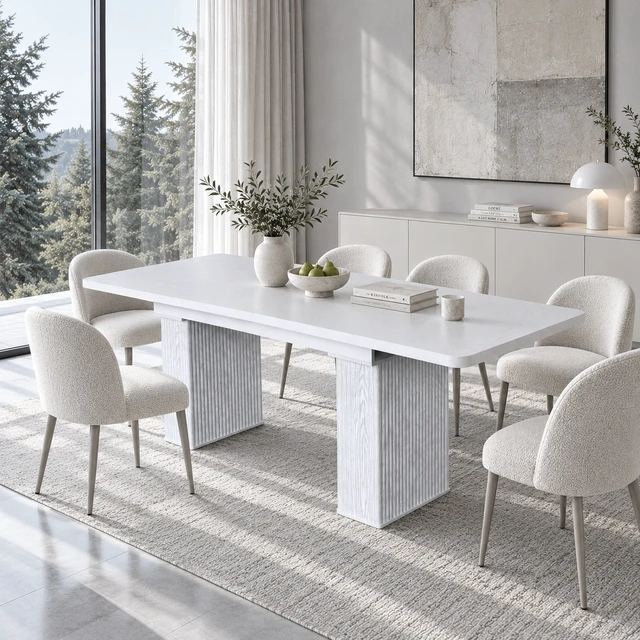 Alt view image 5 of 7 - Extendable Dining Table for 4, Wood Grain Kitchen and Dining Table with Removable Extension Leaf Wave Fluted Pedestal
