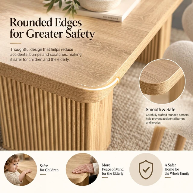 Alt view image 7 of 7 - Extendable Dining Table for 4, Oak Grain Kitchen and Dining Table with Removable Extension Leaf Wave Fluted Pedestal