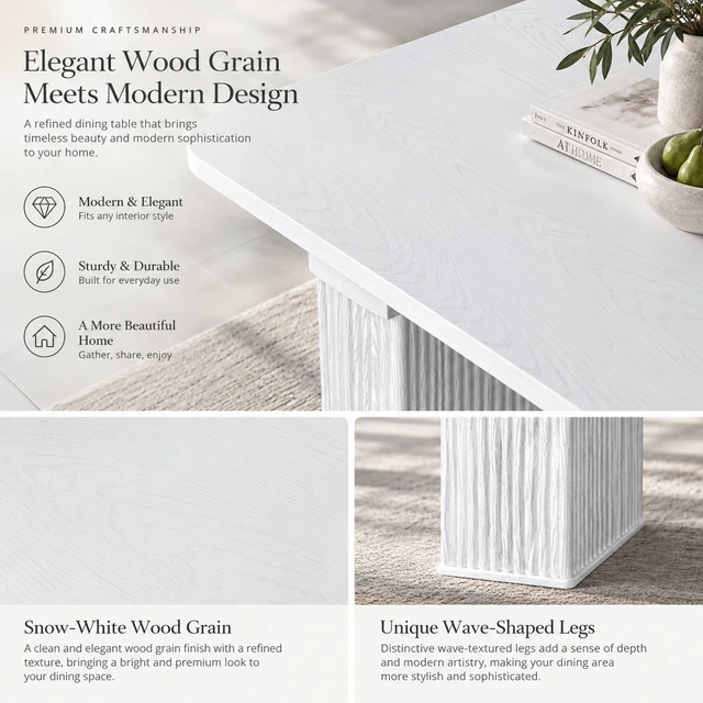 Alt view image 6 of 7 - Extendable Dining Table for 4, Wood Grain Kitchen and Dining Table with Removable Extension Leaf Wave Fluted Pedestal