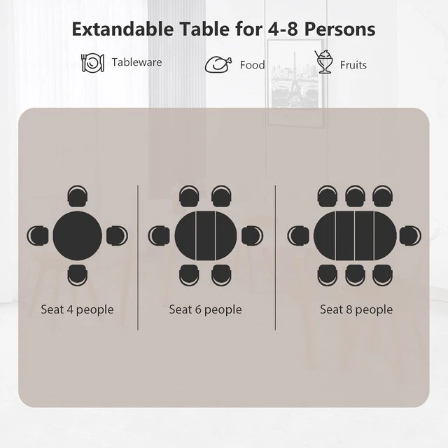 Alt view image 7 of 7 - Pull Table Dining Chair Set, Medium Density Fiberboard Tabletop with Black Metal Table Legs Extendable Pull Mid-Century