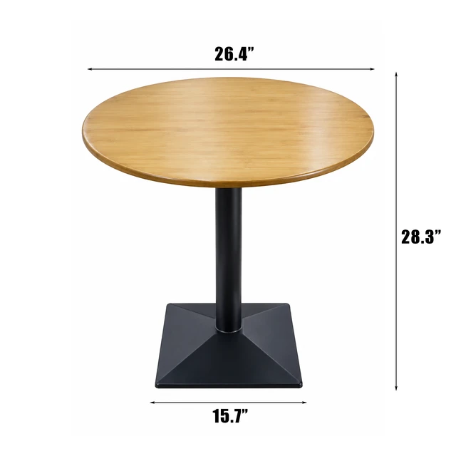 Alt view image 2 of 7 - Round Bamboo Dining Table 26.4 Inch, Small Dining Table for Round Black Metal Pedestal Compact Bistro for Living