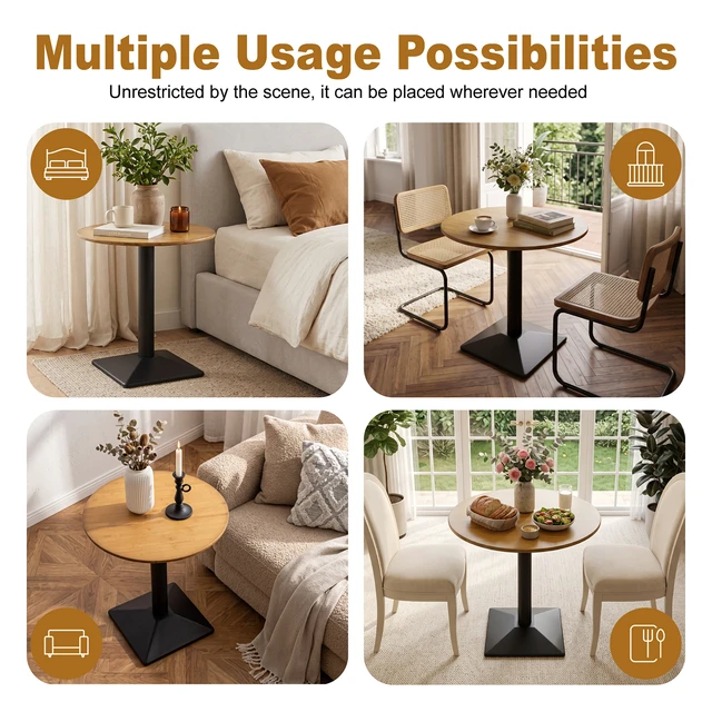 Alt view image 7 of 7 - Round Bamboo Dining Table 26.4 Inch, Small Dining Table for Round Black Metal Pedestal Compact Bistro for Living