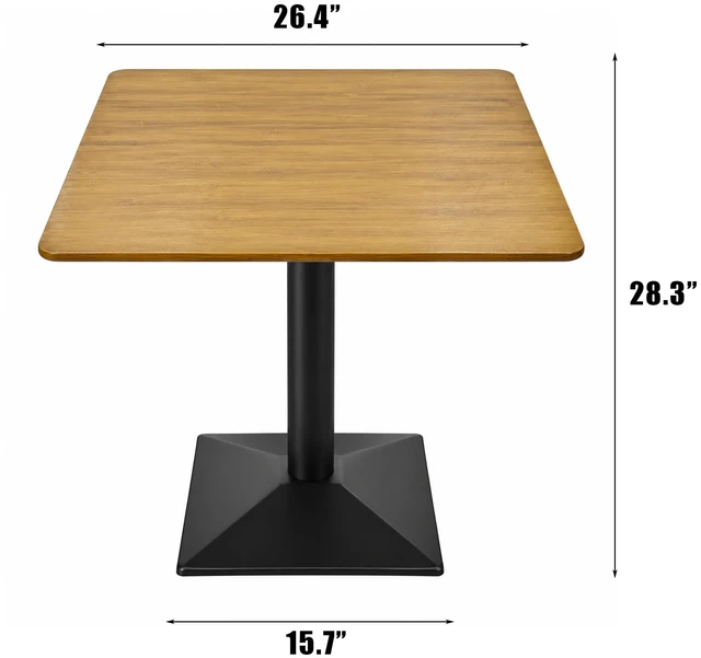 Main image of Square Bamboo Dining Table 26.4 Inch, Kitchen Table Square Dining Small for Black Metal Pedestal Bistro for Living
