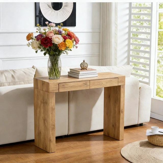 Main image of Wood Grain Bar Inches Long, Practical Choice for Homes Wood Grain Texture Sticker Equipped with Two Drawers Serving Bar