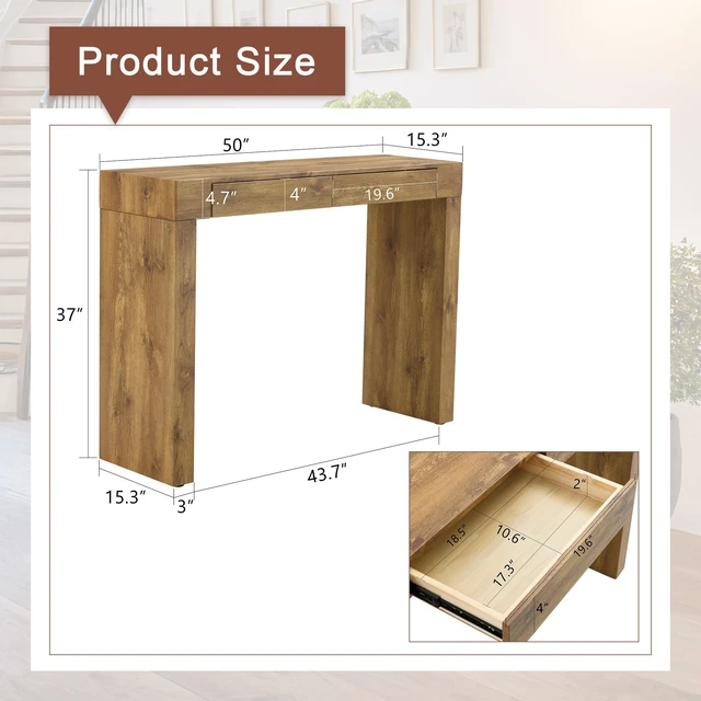 Alt view image 6 of 7 - Wood Grain Bar Inches Long, Practical Choice for Homes Wood Grain Texture Sticker Equipped with Two Drawers Serving Bar