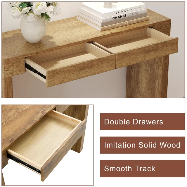 Alt view image 7 of 7 - Wood Grain Bar Inches Long, Practical Choice for Homes Wood Grain Texture Sticker Equipped with Two Drawers Serving Bar