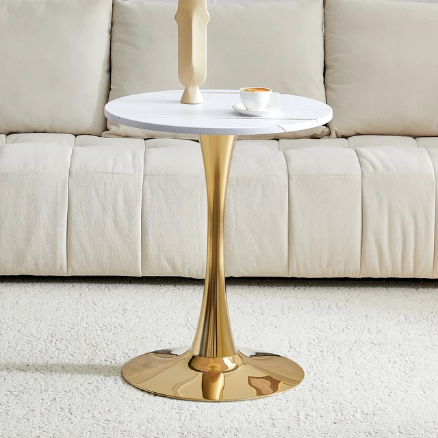 Alt view image 3 of 7 - Round Dining Table, 23.6 Inch Circle Tulip Table with Thickened Tabletop and Metal Pedestal Mid Century Bistro
