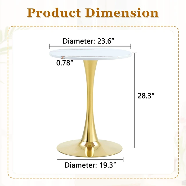 Alt view image 4 of 7 - Round Dining Table, 23.6 Inch Circle Tulip Table with Thickened Tabletop and Metal Pedestal Mid Century Bistro