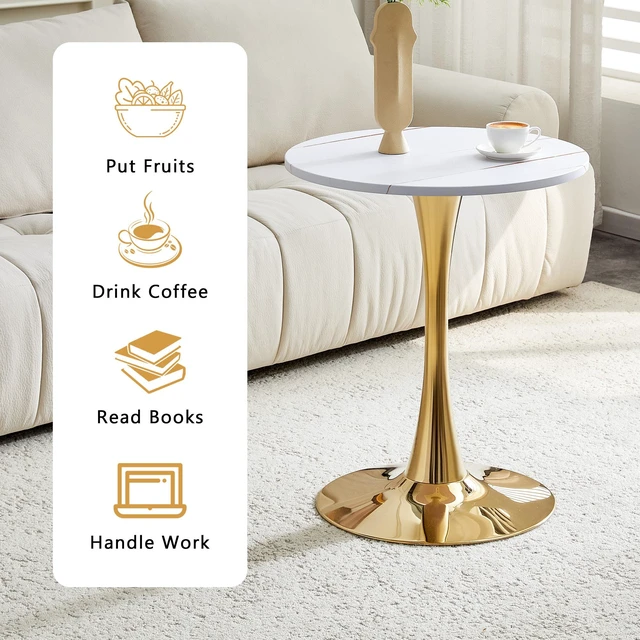 Alt view image 5 of 7 - Round Dining Table, 23.6 Inch Circle Tulip Table with Thickened Tabletop and Metal Pedestal Mid Century Bistro