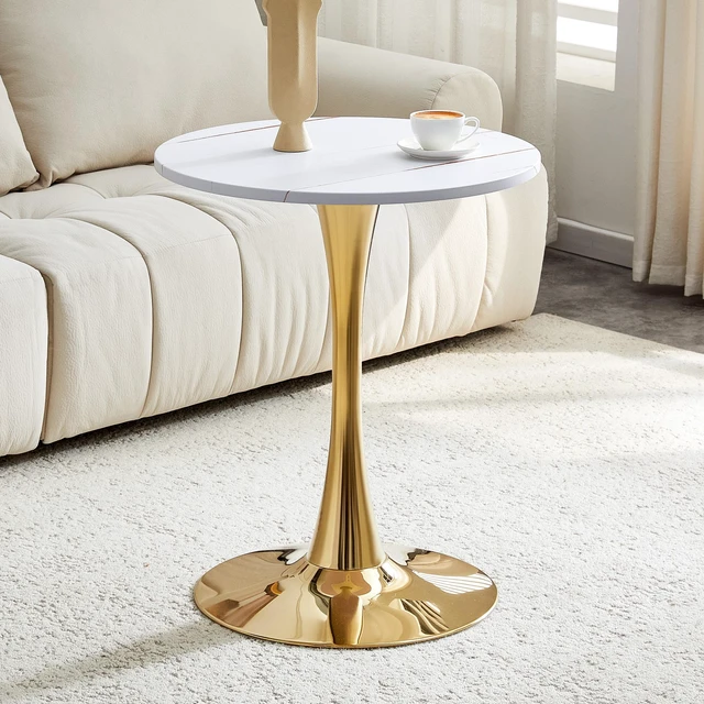 Alt view image 2 of 7 - Round Dining Table, 23.6 Inch Circle Tulip Table with Thickened Tabletop and Metal Pedestal Mid Century Bistro