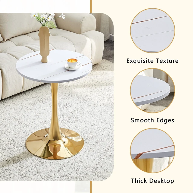Alt view image 6 of 7 - Round Dining Table, 23.6 Inch Circle Tulip Table with Thickened Tabletop and Metal Pedestal Mid Century Bistro