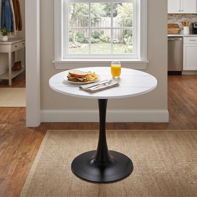 Main image of Round Dining Table, 31.5 Inch Circle Tulip Table with Thickened Tabletop and Metal Pedestal Mid Century Bistro