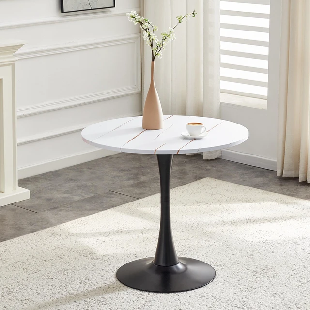 Alt view image 3 of 7 - Round Dining Table, 31.5 Inch Circle Tulip Table with Thickened Tabletop and Metal Pedestal Mid Century Bistro