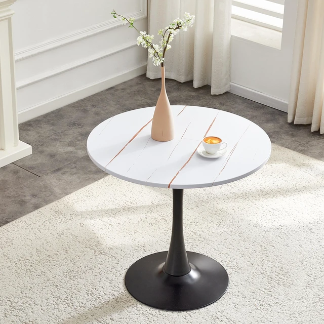 Alt view image 2 of 7 - Round Dining Table, 31.5 Inch Circle Tulip Table with Thickened Tabletop and Metal Pedestal Mid Century Bistro