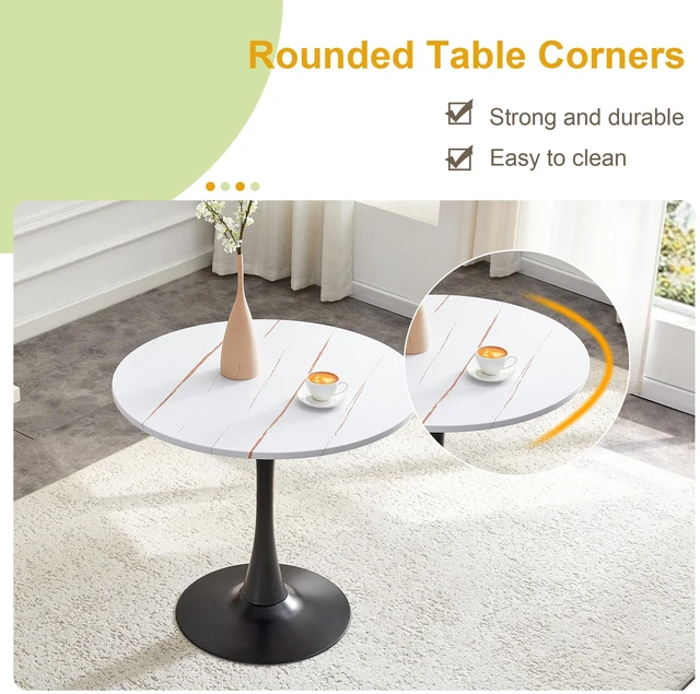 Alt view image 6 of 7 - Round Dining Table, 31.5 Inch Circle Tulip Table with Thickened Tabletop and Metal Pedestal Mid Century Bistro