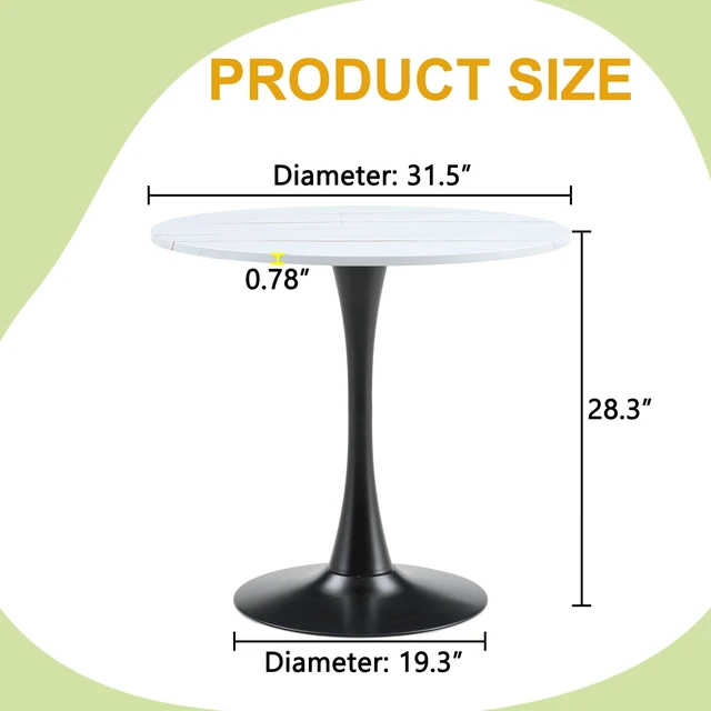 Alt view image 5 of 7 - Round Dining Table, 31.5 Inch Circle Tulip Table with Thickened Tabletop and Metal Pedestal Mid Century Bistro