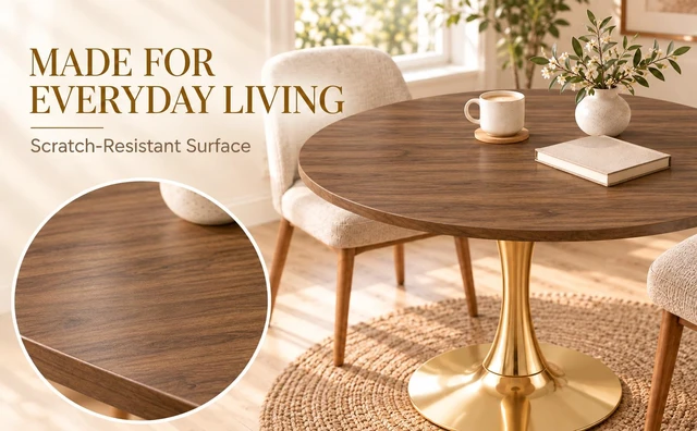 Alt view image 6 of 7 - Round Dining Table, 31.5 Inch Circle Tulip Table with Thickened Tabletop and Metal Pedestal Mid Century Bistro