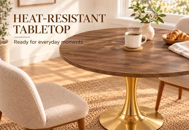 Alt view image 5 of 7 - Round Dining Table, 31.5 Inch Circle Tulip Table with Thickened Tabletop and Metal Pedestal Mid Century Bistro