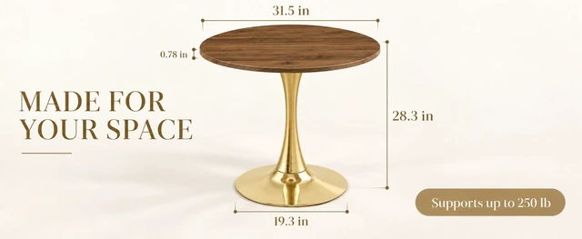 Alt view image 3 of 7 - Round Dining Table, 31.5 Inch Circle Tulip Table with Thickened Tabletop and Metal Pedestal Mid Century Bistro