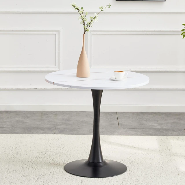 Alt view image 4 of 7 - Round Dining Table, 31.5 Inch Circle Tulip Table with Thickened Tabletop and Metal Pedestal Mid Century Bistro