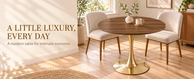 Alt view image 7 of 7 - Round Dining Table, 31.5 Inch Circle Tulip Table with Thickened Tabletop and Metal Pedestal Mid Century Bistro