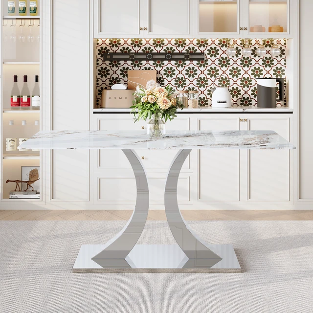 Alt view image 2 of 7 - Transformable Heavy Duty Stainless Steel Base in Inchx 35 Inch Dining Table Pandora Pattern Tempered Glass Rock Top