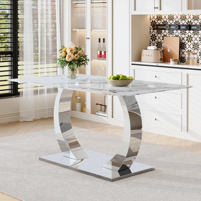 Main image of Transformable Heavy Duty Stainless Steel Base in Inchx 35 Inch Dining Table Pandora Pattern Tempered Glass Rock Top