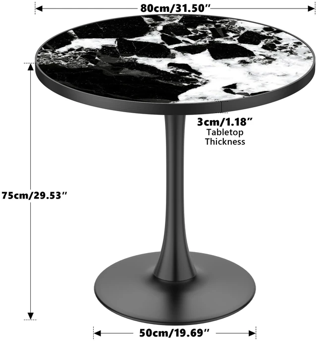 Alt view image 2 of 7 - 31.5 Inch Round Tulip Dining Table, Sintered Tabletop with Faux Print Carbon Steel Bracket Base Scratch and Wear